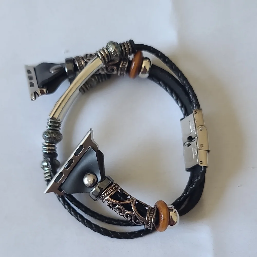 Elegant Brown Fitbit Band with Textured Leather Band and Silver Accents